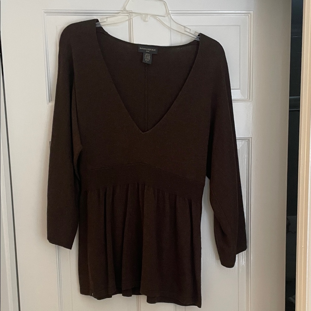 Banana Republic Deep Brown V-Neck Blouse